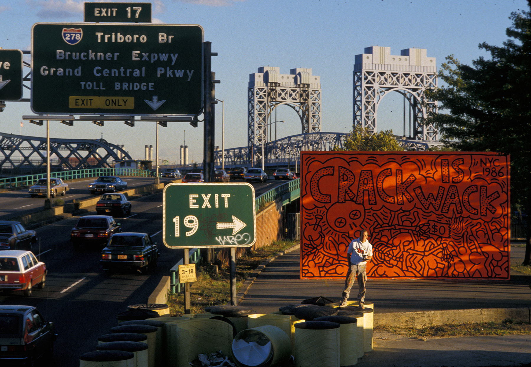 Keith Haring with Crack is Wack mural, October, 1986