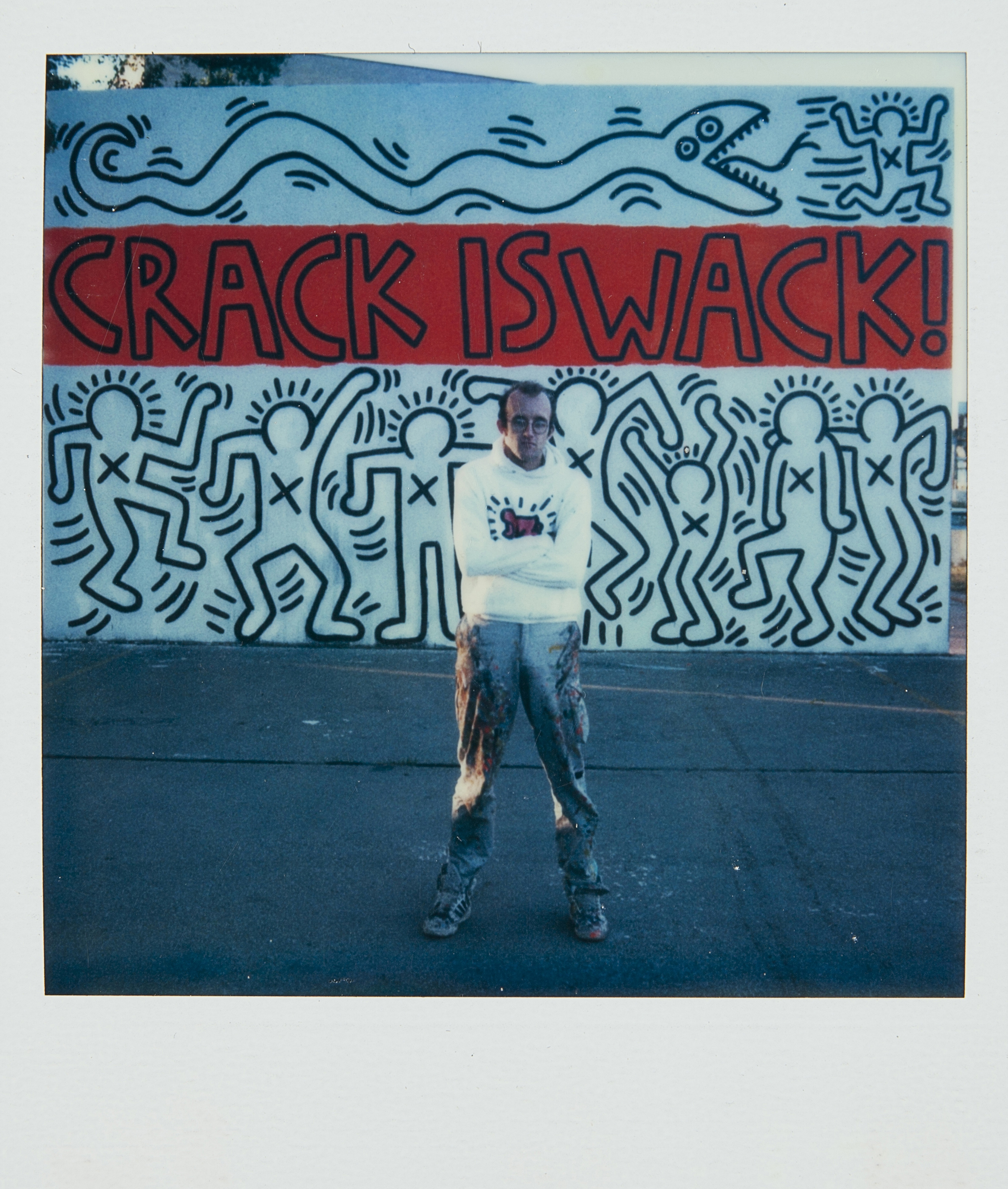 Keith Haring in front of south facing side Crack is Wack mural, October, 1986